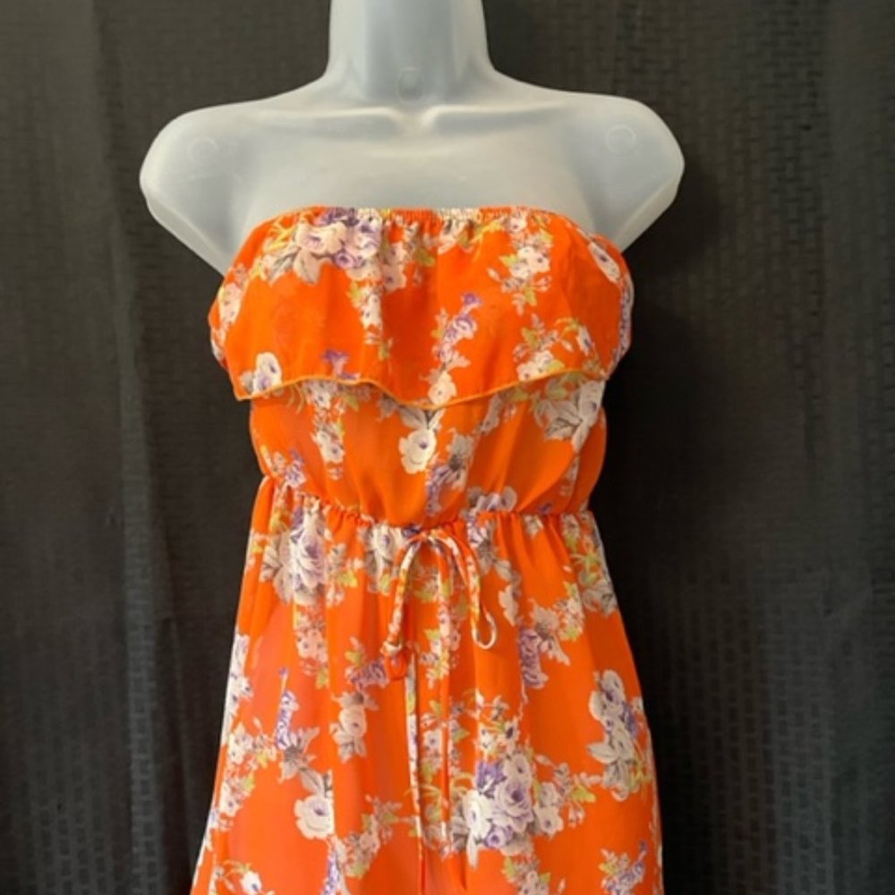 Strapless Orange Floral Ruffle Women’s Top